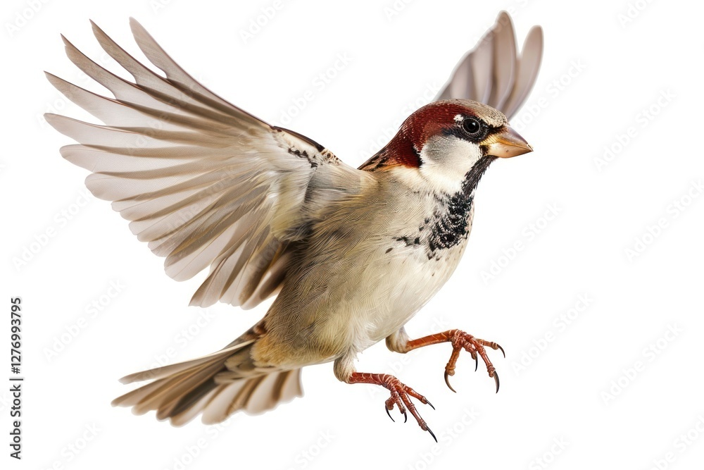 Flying sparrow with spread wings Flying sparrow with spread wings
