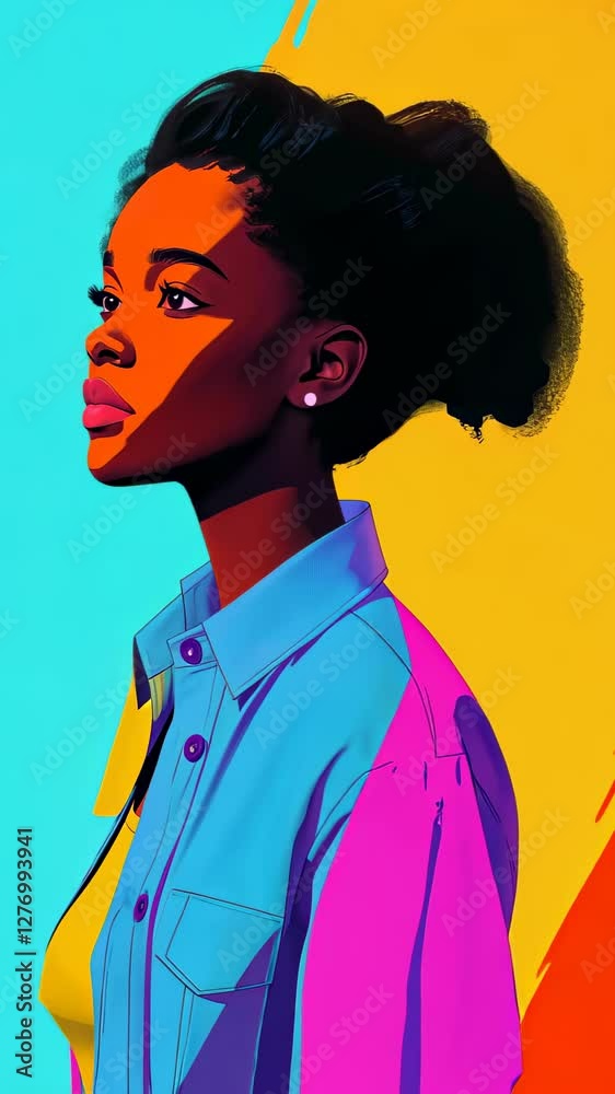 Portrait of a young woman in vibrant abstract pop art with bold colors Portrait of a young woman in vibrant abstract pop art with bold colors
