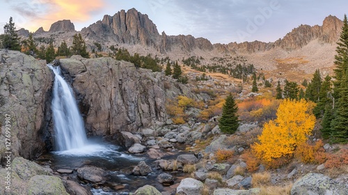 Fototapeta Naklejka Na Ścianę i Meble -  Mountain Waterfall in Autumn Colors
