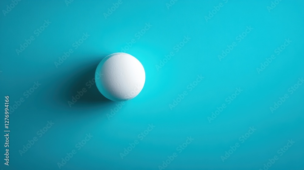 This image showcases an elegant white sphere that casts a soft shadow on an aqua surface, creating an intriguing visual depth and a sense of calm modernity in art and design. This image showcases an elegant white sphere that casts a soft shadow on an aqua surface, creating an intriguing visual depth and a sense of calm modernity in art and design.