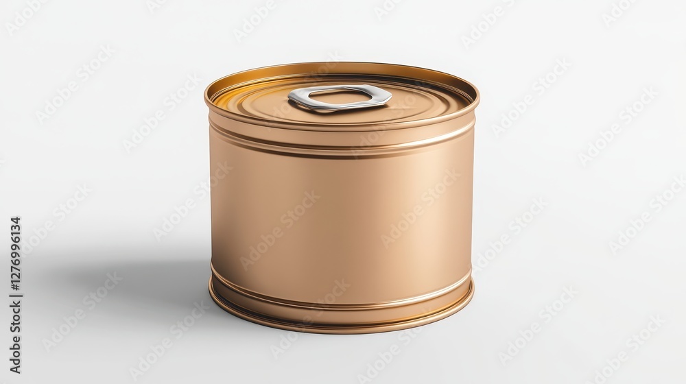 Gold metallic cylindrical can with pull-tab lid on white background Gold metallic cylindrical can with pull-tab lid on white background