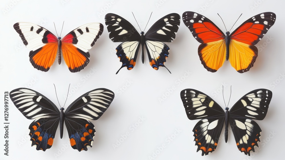 Collection of vibrant butterflies with various patterns and colors Collection of vibrant butterflies with various patterns and colors