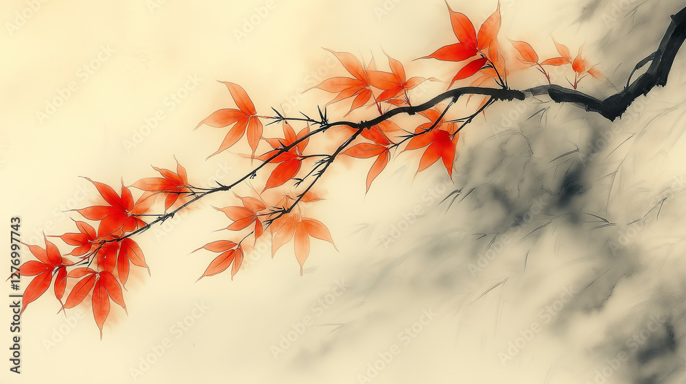 Traditional Asian painting of a soft breeze rustling bamboo leaves with delicate ink strokes and natural colors, creating a peaceful nature composition Traditional Asian painting of a soft breeze rustling bamboo leaves with delicate ink strokes and natural colors, creating a peaceful nature composition