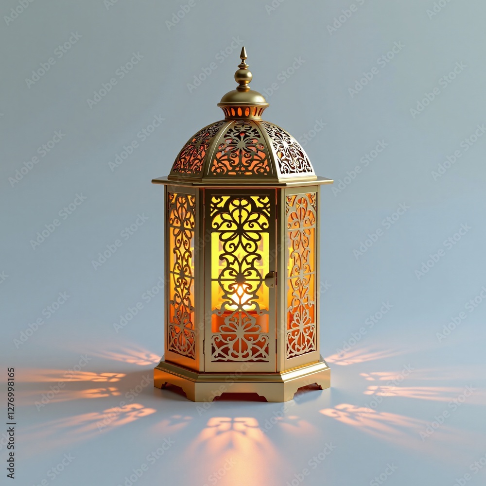 Golden Ramadan Lantern. Elegant filigree lamp for oriental decor, holiday banners, warm light backgrounds, inviting themes. Golden Ramadan Lantern. Elegant filigree lamp for oriental decor, holiday banners, warm light backgrounds, inviting themes.