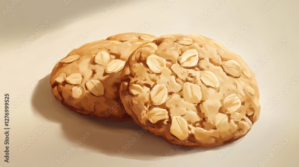 Two oatmeal cookies with almond slices on light background Two oatmeal cookies with almond slices on light background