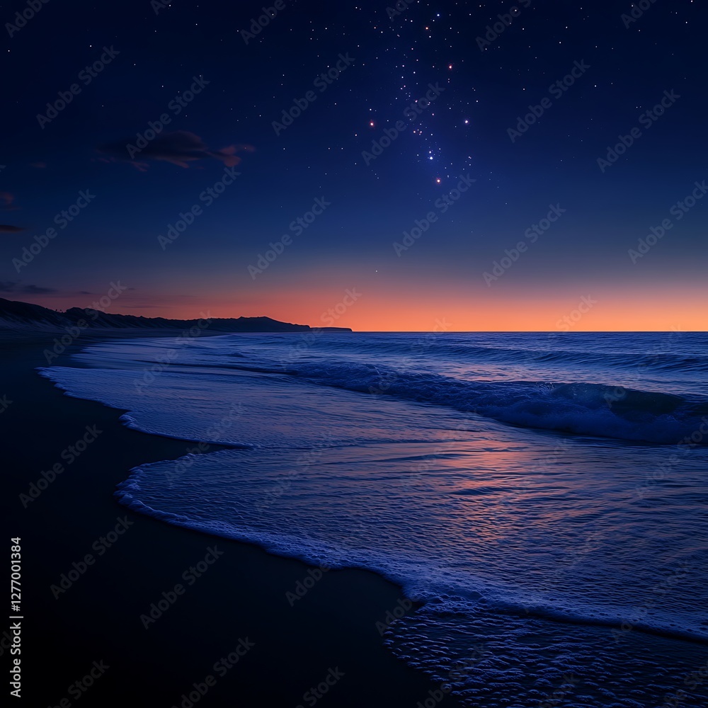 Fototapeta premium Twilight horizon glowing above serene ocean waves picture 