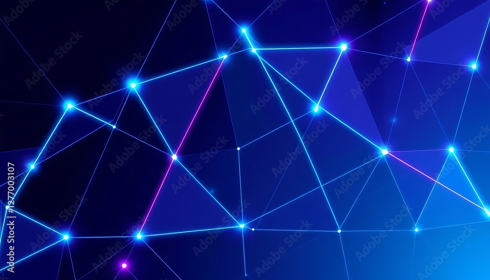 A vibrant, futuristic abstract image featuring a complex network of interconnected polygons in deep blues and illuminated by bright neon pinks and whites. ideal for technology, digital marketing, and A vibrant, futuristic abstract image featuring a complex network of interconnected polygons in deep blues and illuminated by bright neon pinks and whites. ideal for technology, digital marketing, and