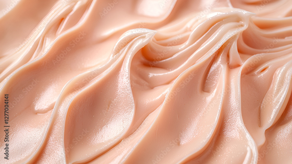 Fototapeta premium Abstract close-up of swirled cream, evoking smoothness and a sense of gentle curves in a pastel peach tone.