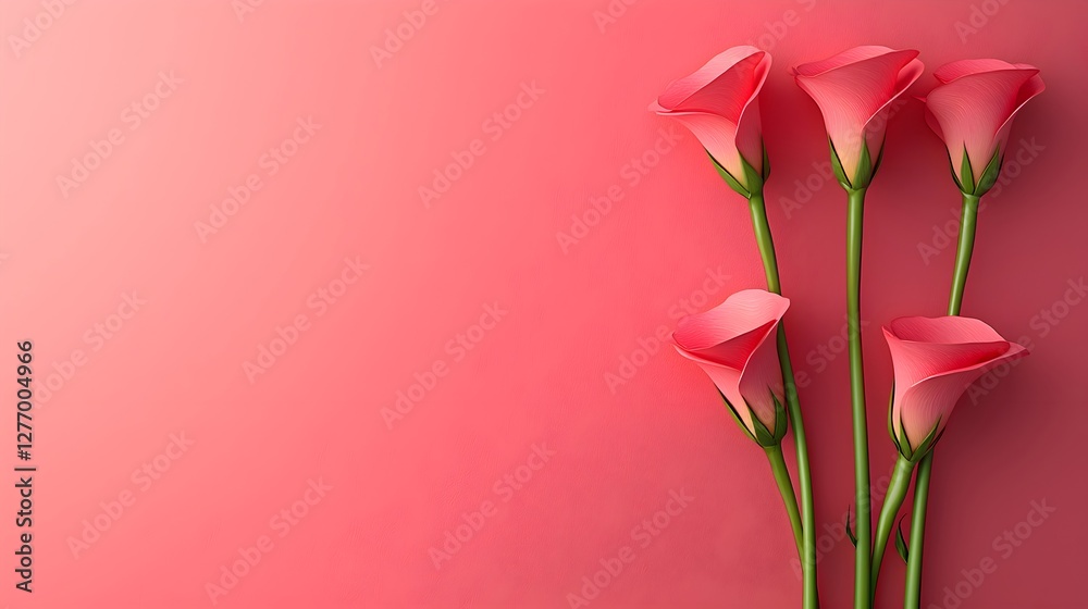Fototapeta premium Elegant Pink Calla Lilies/Tulip on a Soft Coral Background – Minimalist Floral Art for Romantic and Modern Decor.