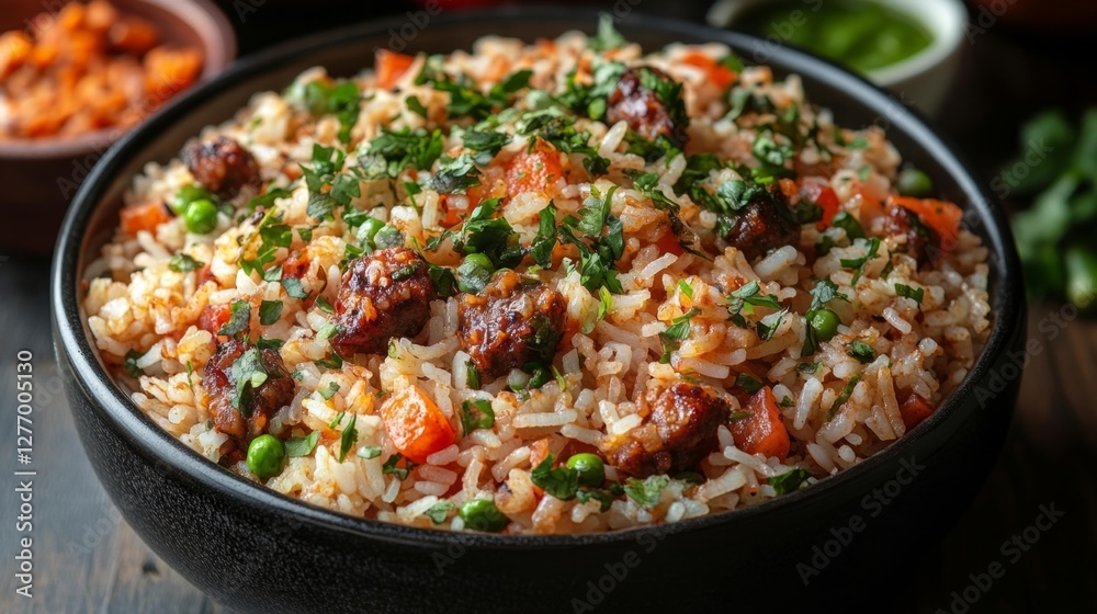 A Bowl of Flavorful Fried Rice with Vegetables. Generative AI A Bowl of Flavorful Fried Rice with Vegetables. Generative AI