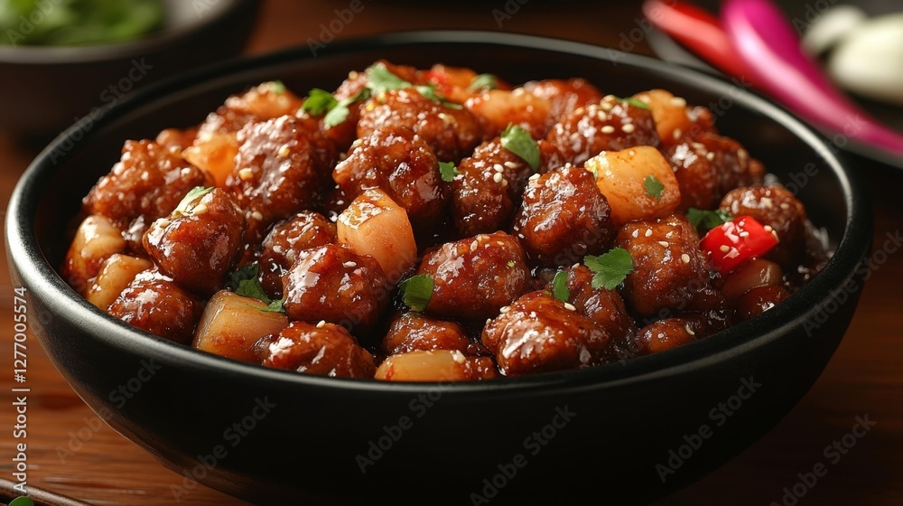 Delicious Sweet and Sour Meatballs with Vegetables in a Bowl. Generative AI Delicious Sweet and Sour Meatballs with Vegetables in a Bowl. Generative AI