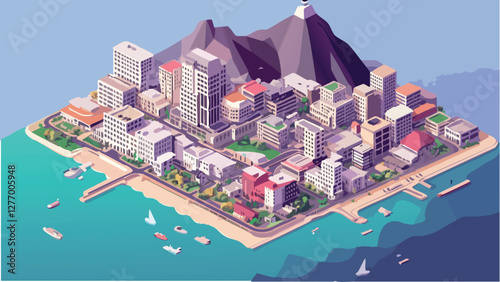 Cape Town's Waterfront and City in Isometric Style.eps