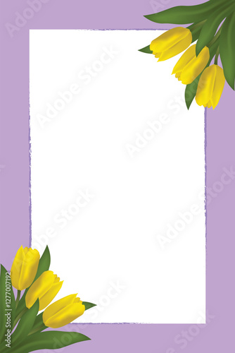 Yellow tulip on a white and purple background ,stories design,card,poster,vector illustration.