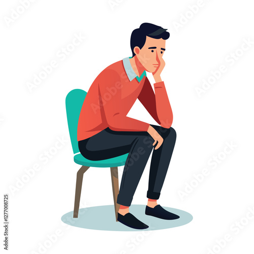 a flat illustration of a boy under stress sitting on a chair with and left hand under his chin