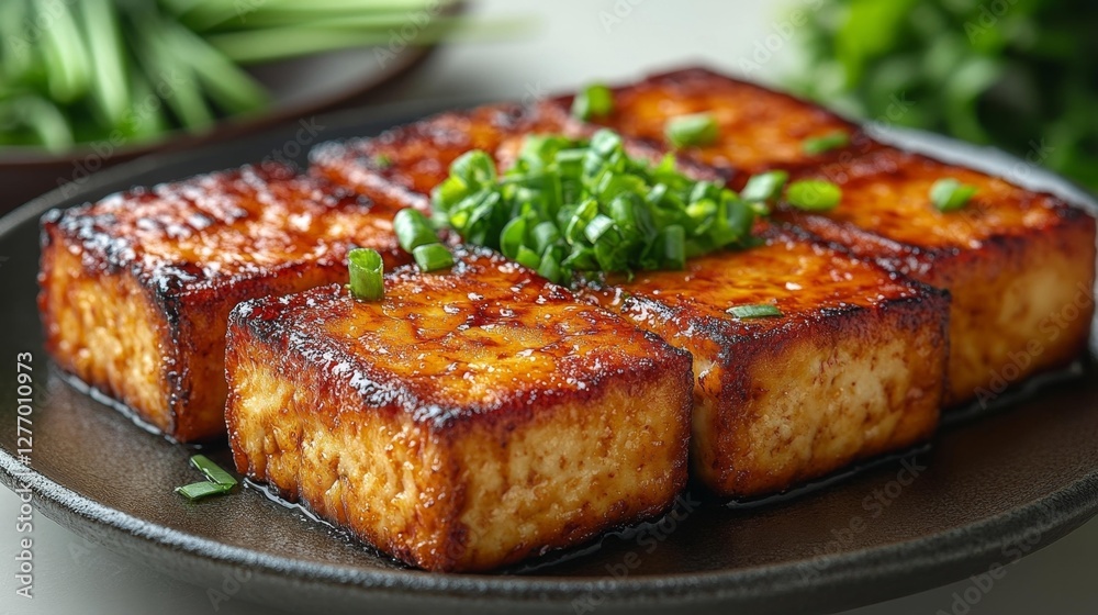 Sizzling Grilled Tofu Cubes with Fresh Scallions. Generative AI Sizzling Grilled Tofu Cubes with Fresh Scallions. Generative AI