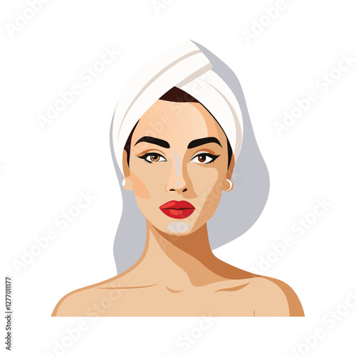 a flat illustration of a girl with a hair towel with a white towel