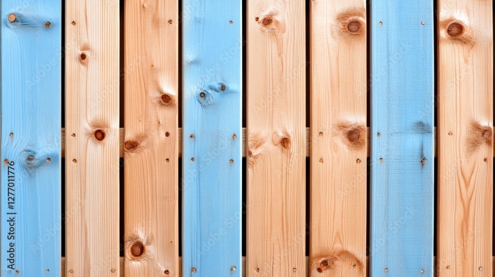 Fototapeta premium Blue and brown vertical wood planks create a rustic decorative design for backgrounds