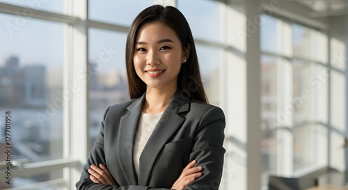 beautiful smile woman wearing a business suit, standing in the office, sunshine, with a little bit of blurred background with copy space Free Download beautiful smile woman wearing a business suit, standing in the office, sunshine, with a little bit of blurred background with copy space - GFXLoad