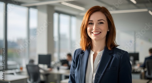 beautiful smile woman wearing a business suit, standing in the office, sunshine, with a little bit of blurred background with copy space Free Download beautiful smile woman wearing a business suit, standing in the office, sunshine, with a little bit of blurred background with copy space - GFXLoad