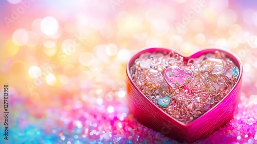 Whimsical,heart-shapedkeepsakebox,filledwithdelicate,sentimentaltrinkets,onabright,colorfulbackground, photo