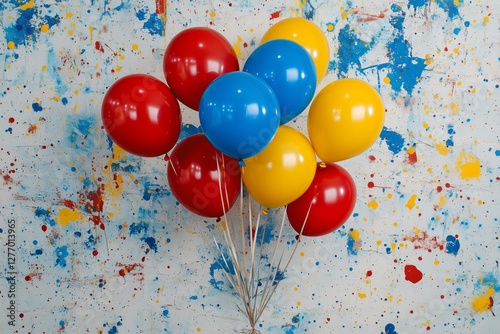 Colorful Balloons Against a Vibrant Splatter Paint Backdrop for a Festive Cel...