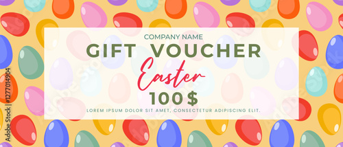 Easter gift certificate template with colorful eggs.