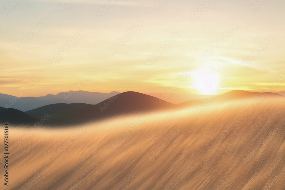 Sunrise over golden dunes, illuminating the vast desert. Sunrise over golden dunes, illuminating the vast desert.