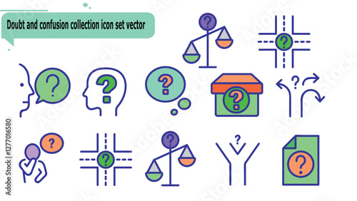 Doubt and confusion collection icon set vector