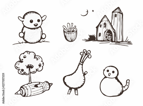 Whimsical Sketchy Vector Illustrations Set