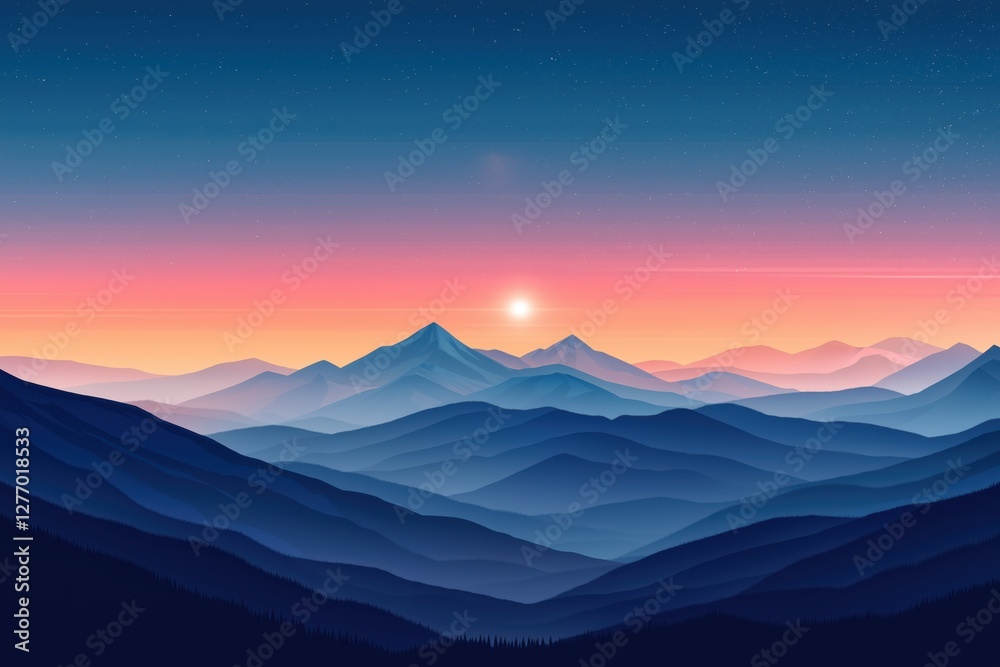 Fototapeta premium Minimalist mountain peaks rise under twilight sky, serene and timeless landscape scene