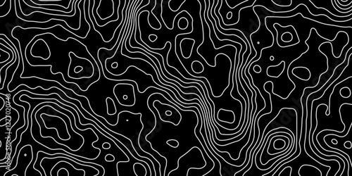 Abstract topographic contour line map, geographic mountain line map, topographic lines wavey backdrop topology contour background.