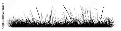 black grass horizontal silhouettes . hand drawing. Not AI Vector illustration.
