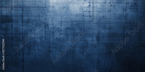 Detailed Blueprint Style Textured Design on a Moody Blue Grunge Style Background Fine Lines