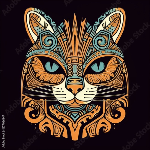 Geometric Cat Print Vibrant Indigenous Art