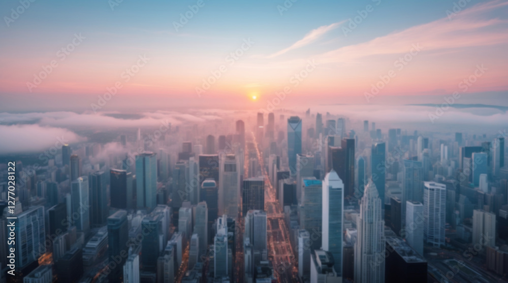 Fototapeta premium City skyline during sunrise with a soft haze over the urban landscape