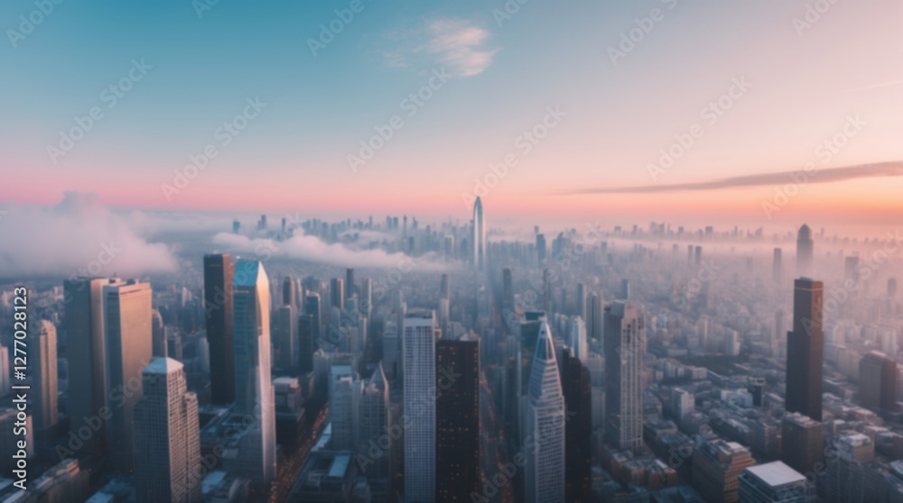 Obraz premium Skyscrapers and Cityscape at Dawn with Soft Clouds and Morning Light