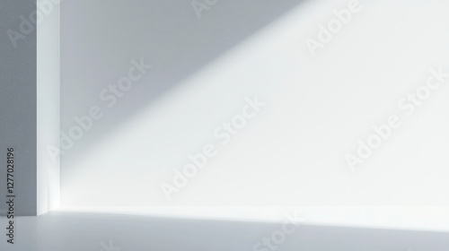 Wallpaper Mural Minimalist Interior Corner With Sunlight Casting a Diagonal Shadow Over Clean White Wall Surface Torontodigital.ca