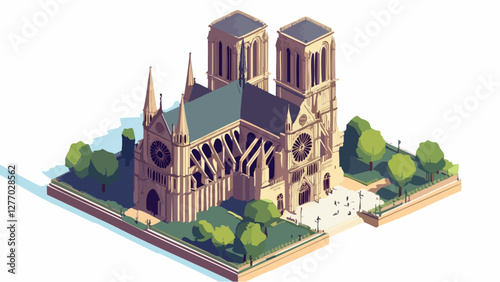 Notre Dame- An Isometric Masterpiece of Paris .eps