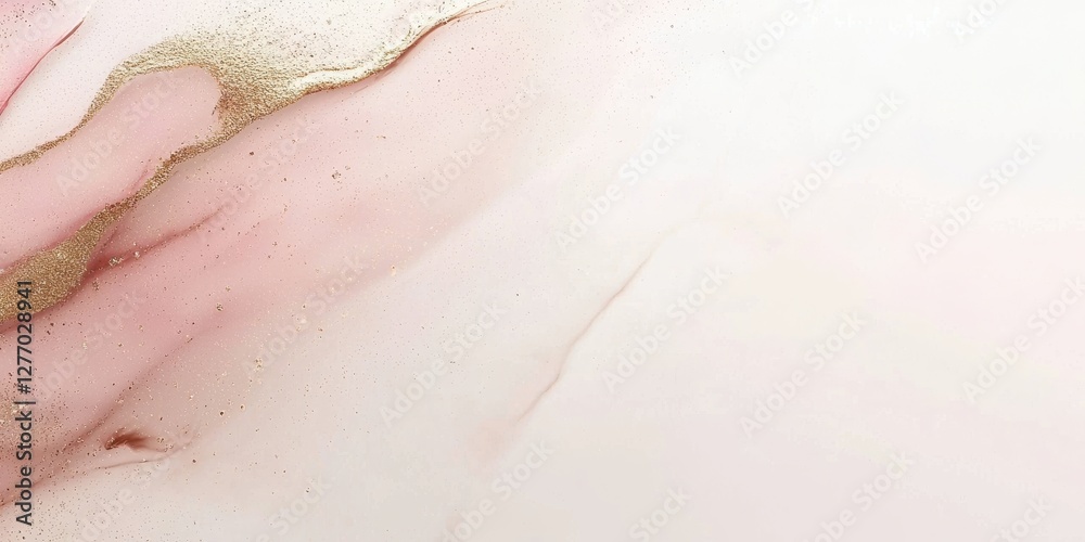 Fototapeta premium Pastel Pink and Gold Abstract Fluid Art Painting Background with Delicate Veins and Subtle Glitter Dusting