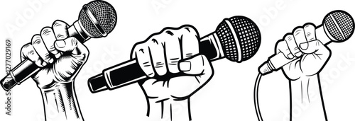 A Hand-Holding Mic Microphone Vector Illustration