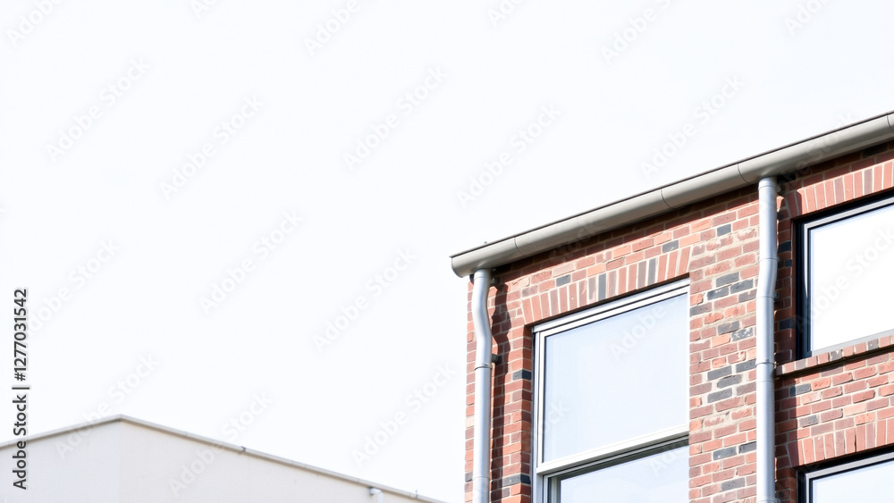 modern brick building with metal gutter and windows modern brick building with metal gutter and windows