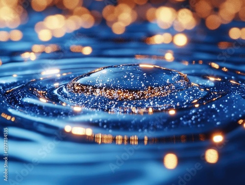 Water Drop Impact: Ripples, Bubbles, Golden Lights