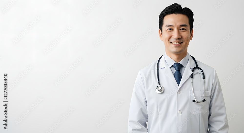 A happy handsome doctor in medical uniform, full body, isolated on a white background, with copy space A happy handsome doctor in medical uniform, full body, isolated on a white background, with copy space