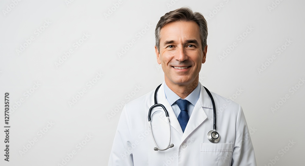 A happy handsome doctor in medical uniform, full body, isolated on a white background, with copy space A happy handsome doctor in medical uniform, full body, isolated on a white background, with copy space