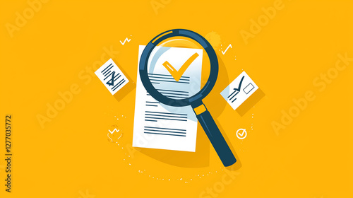 Magnifying Glass Focusing on Checked Document Review Verification and Approval