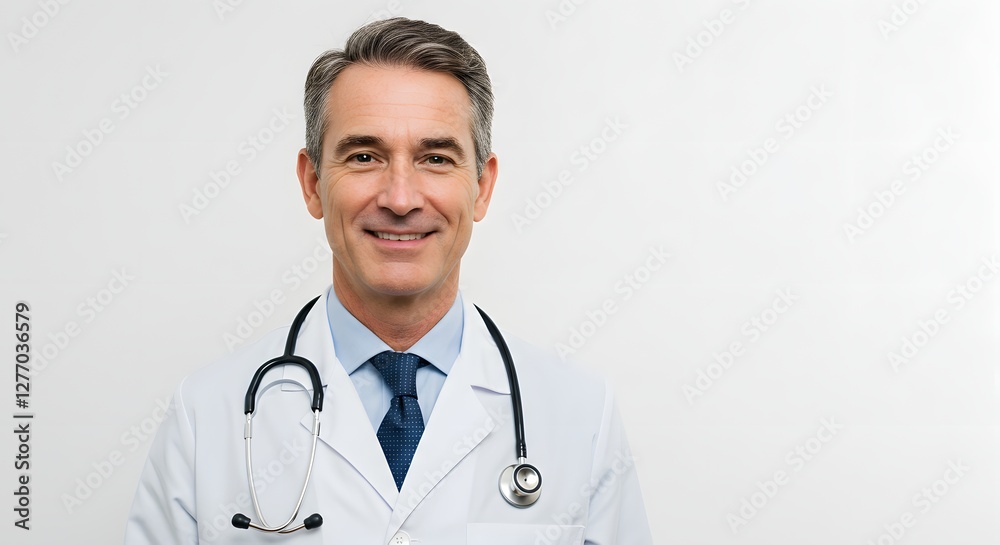 A happy handsome doctor in medical uniform, full body, isolated on a white background, with copy space A happy handsome doctor in medical uniform, full body, isolated on a white background, with copy space