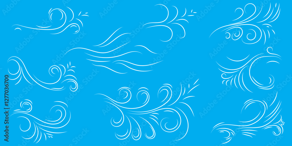 Doodle wind line sketch set. Hand drawn doodle wind air blow, swirl elements.
Doodle wind line sketch set. Hand drawn doodle wind air blow, swirl elements.