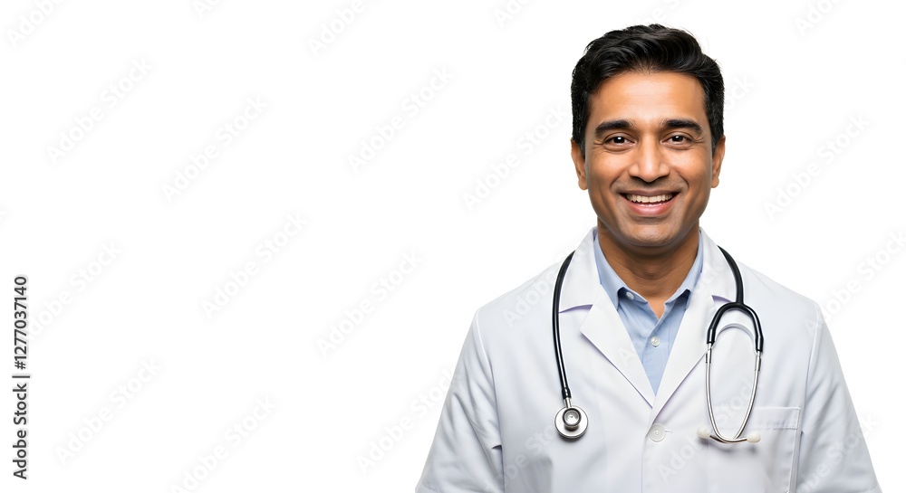 A happy handsome doctor in medical uniform, full body, isolated on a white background, with copy space A happy handsome doctor in medical uniform, full body, isolated on a white background, with copy space