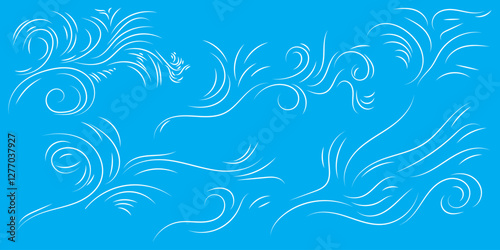 Doodle line wind moving set. Breath of the typhoon. Flat wind moves Vector isolated illustration

