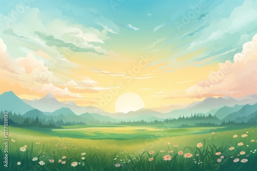 Grassland with sunset landscape backgrounds outdoors.